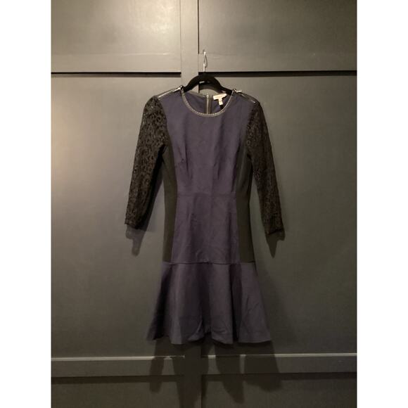 Rebecca Taylor 2 tone black blue drop waist flare zipper and lace mini dress 4 - Picture 14 of 14